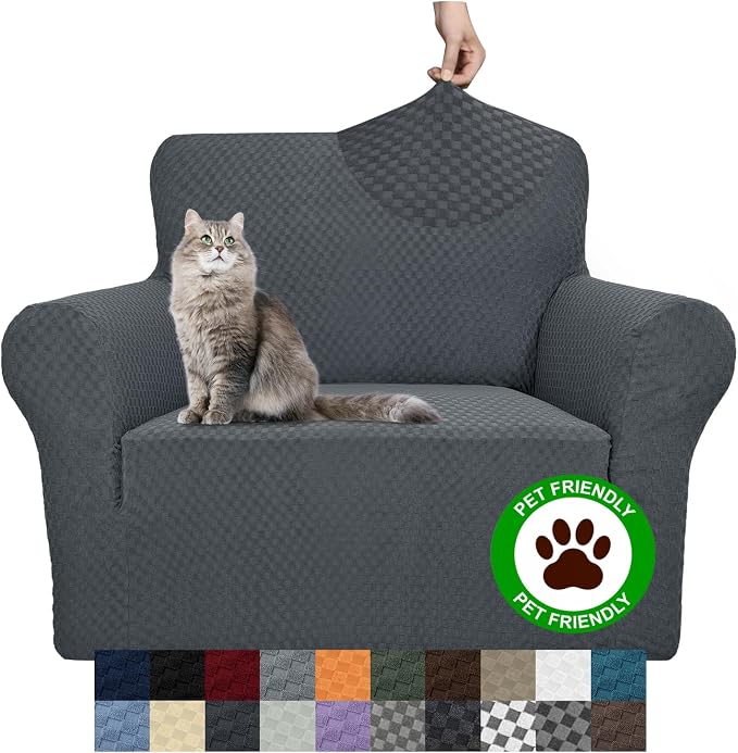 YEMYHOM Couch Cover Latest Jacquard Design High Stretch Sofa Chair Covers for Living Room, Pet Dog Cat Proof Armchair Slipcover Non Slip Magic Elastic Furniture Protector (Small, Dark Gray)