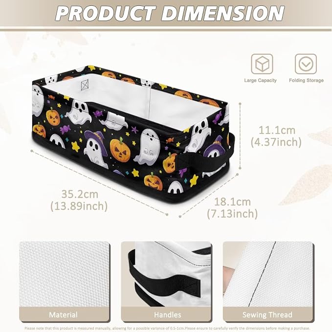 Halloween Ghost Pumpkin Toilet Paper Basket with Handle, Decorative Toilet Tank Topper Basket with Handle for Countertop Shelves, Bathroom Bedroom Living Room Decor