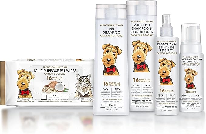 GIOVANNI Professional Pet Shampoo - Oatmeal & Coconut, Aloe Vera, for All Dog Fur Types, Deeply Cleanses, Silkens, Helps Neutralize Odors, Controls Static - 16 oz