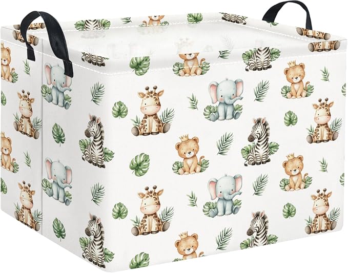 Rectangular Kids Basket Baby Girl Basket Fabric Storage Bin Organizer Box Room Decor(Leaf Animal)