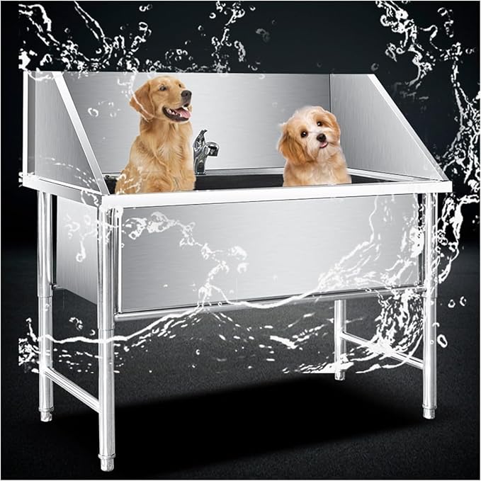 Professional Stainless Steel Pet Bathing Station with Faucet for Home Grooming of Large,Medium,and Small Pets.Silver-120x60x90cm