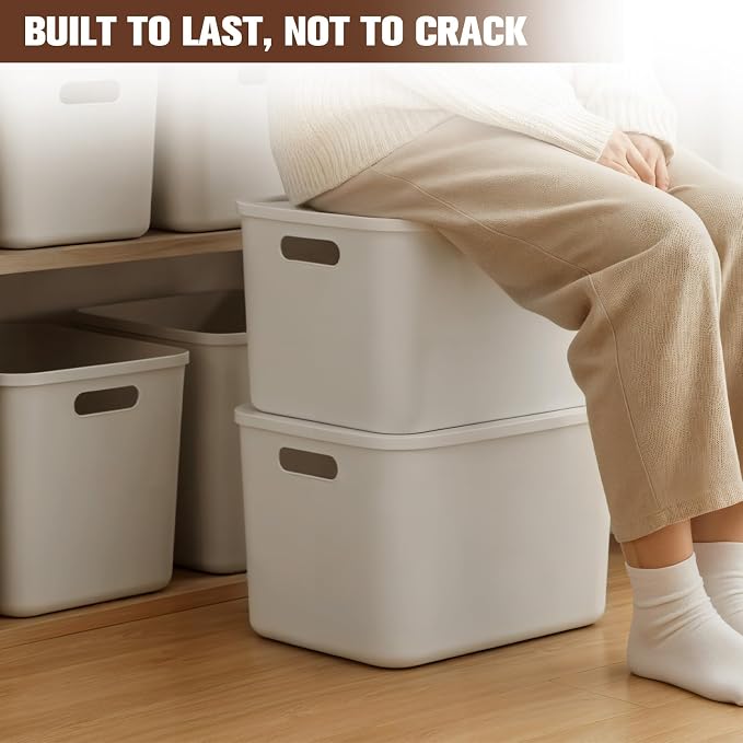 ANMINY White Plastic Storage Bins Baskets with Lids, 12-Pack, 2XL+4L+2M+4S | Large Plastic Bins, Sturdy PET, with Handles, Stackable, Opaque Storage Boxes, for Closet Shelves Desk, White Lids
