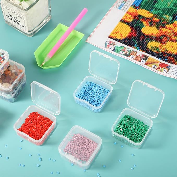 SATINIOR 24 Packs Small Clear Plastic Beads Storage Containers Box with Hinged Lid for Storage of Small Items, Crafts, Jewelry, Hardware(1.7 x 1.7 x 0.8 in)