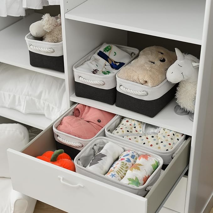 Storage Bins for Shelves - 6 Pack 11.8x7.8x5.2 inch Collapsible Storage Cubes, Basket for Gifts Empty Closet Organizing Dog Toy Box (White & Black)