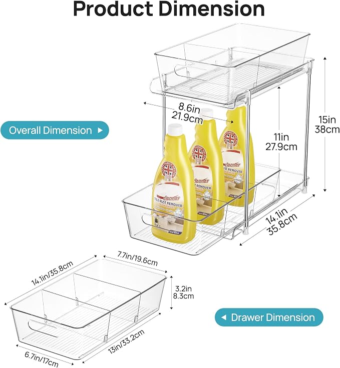 Vtopmart 2 Pack Larger Higher Pull Out Bathroom Under Sink Organizer (M-Higher)