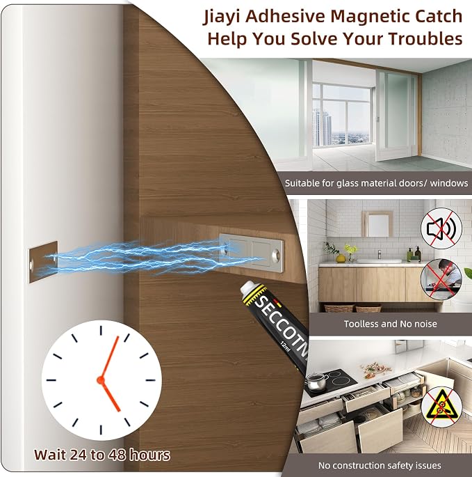 Jiayi Cabinet Door Magnets Stick On, 2 Pack 30 LB Heavy Duty Ultra Thin Invisible Cabinet Magnets, Door Magnetic Catch No Screw Drawer Magnet Inserts for Wardrobe Cupboard Sliding Doors Stay Closed