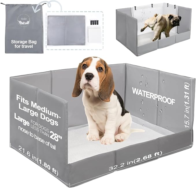 HQ4US 4LEGS Dog Litter Box Indoor High Walls, Puppy Pee Pad Holder Foldable | Dog Potty Tray, Large Dog Toilet with Clips, No Assembly,Waterproof, Easy Clean, No Spill, Seamless, Portable for Travel