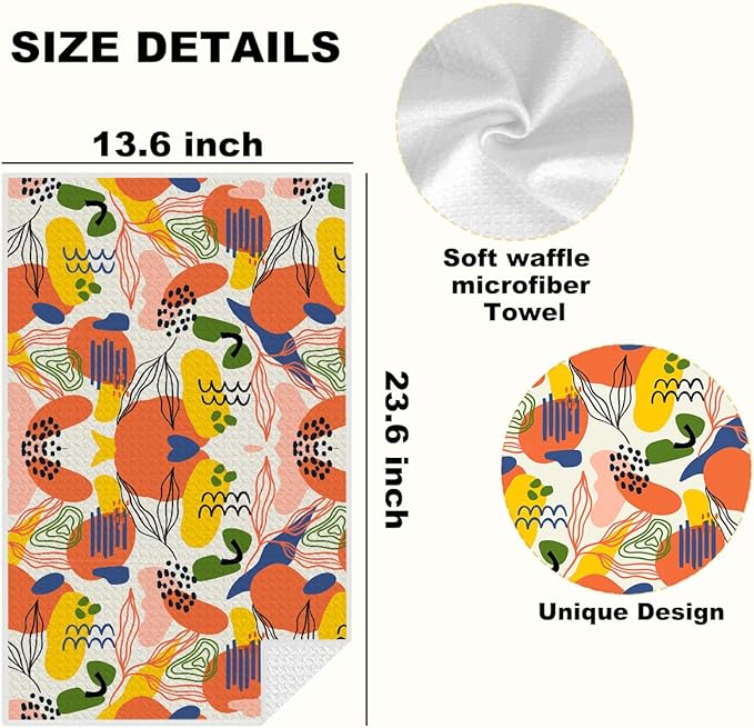 4 Pcs Abstract Art Bohemia Kitchen Towels, Colorful Pattern Decorative Absorbent Microfiber Dish Cloth Tea Towel, Waffle Soft Hand Towels for Farmhouse Home Bathroom Decor, Housewarming Gifts