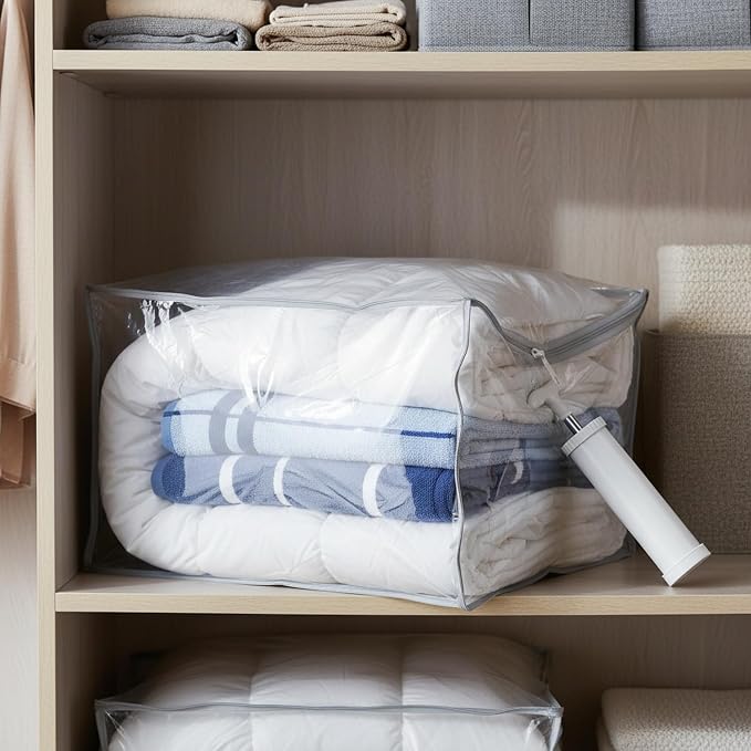 Vacuum Storage Bag with Zipper Seal, Space Saver for Bedding and Clothes, Compresses to 9.8 x 7.1 in, White (1 Pack)