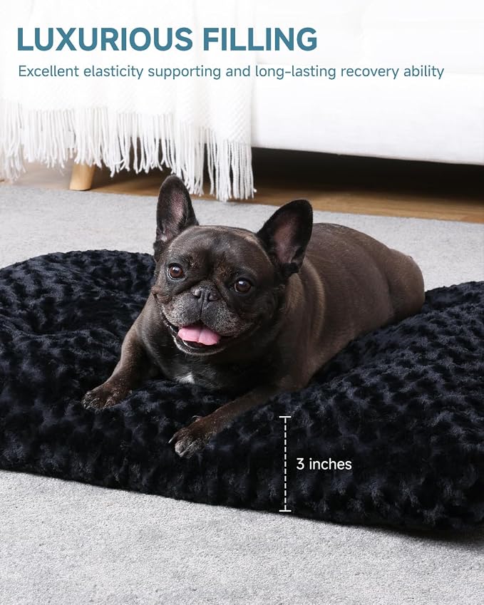 KSIIA Washable Dog Bed Medium Size Dog Crate Bed Pet Mat 29"x21" Black | Deluxe Plush Comfy Kennel Pad, Anti-Slip Bottom,Deep Sleeping Mat for Medium Dogs,Machine Washable for Easy Cleaning