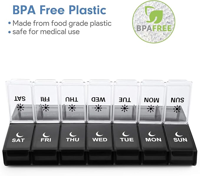 7 Day Pill Organizer 2 Times a Day, Large Weekly AM PM Pill Box, Day Night Medicine Organizer, Pill Case Twice A Day, Pill Container
