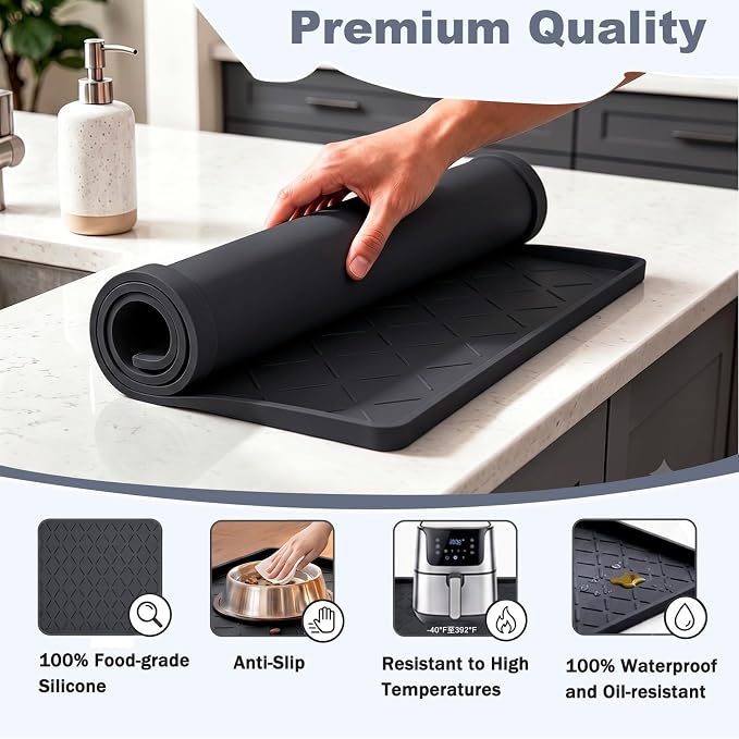 Extra Thick Under Sink Mat Waterproof with Raised Edge 19" x 28" | Silicone Multipurpose Mat for Kitchen, Bathroom, Pet Feeding, Shelf Protection & Organization, Boot & Plant Tray