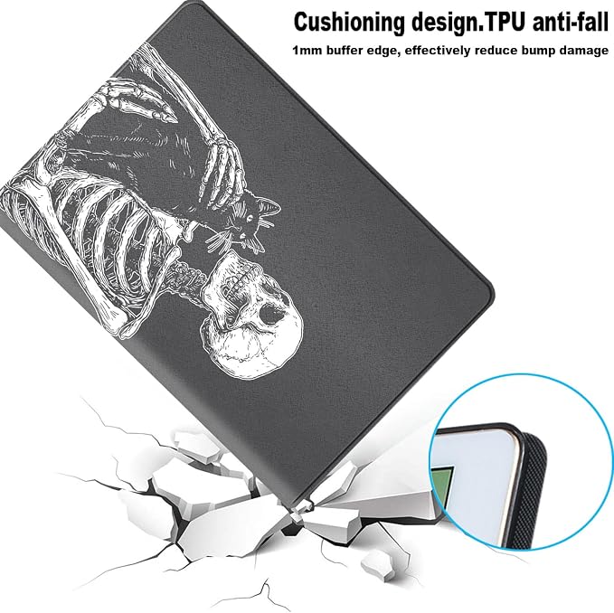 for Samsung Galaxy Tab S10 Ultra 2024/S9 Ultra 2023/S8 Ultra 2022 14.6 Inch Tablet Protective Cover with Adjustable Stand and Magnetic Auto Wake/Sleep,Skeleton Holding Black Cat