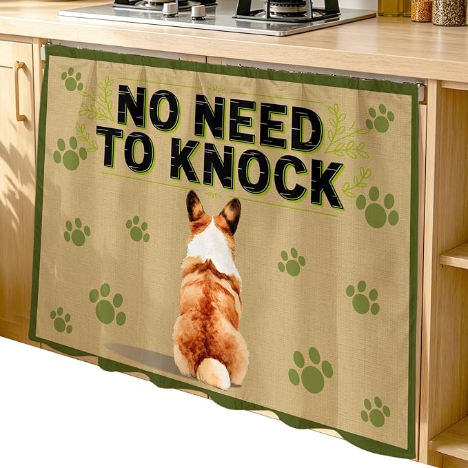NO Need to Knock Cabinet Dishwasher Hidden Curtains, Privacy Closet Door Curtain, Corgi Dog Paw Prints Pet Lover Farmhouse Adhesive Dust Proof Under Sink Skirt for Bathroom Kitchen 35"x35"