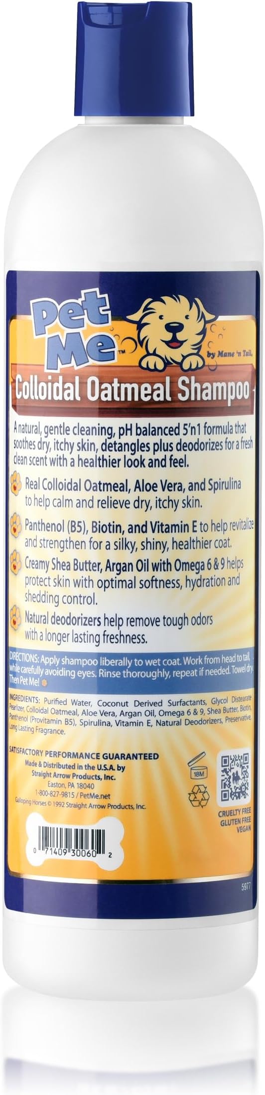 Pet Me Colloidal Oatmeal Shampoo with colloidal Oatmeal, Aloe Vera and spirulina for Dogs