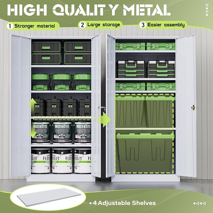 Crownland 72" Metal Storage Cabinet, Lockable Garage Storage Cabinets, High Office Cabinet with Adjustable Shelves for Garage, Home Office, Pantry, File(Cement Grey)