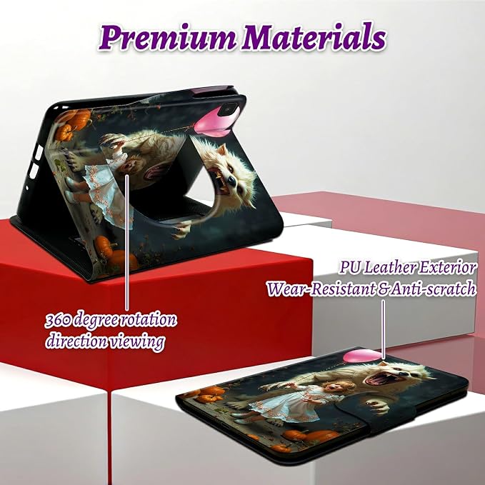 Rotating Handle Case for Samsung Galaxy Tab A7 Lite 2021 8.7", 360 Degree Swivel Kickstand with Magnetic Closure Shockproof Leather Protective Cover for Women Men, White Tiger Balloon Girl