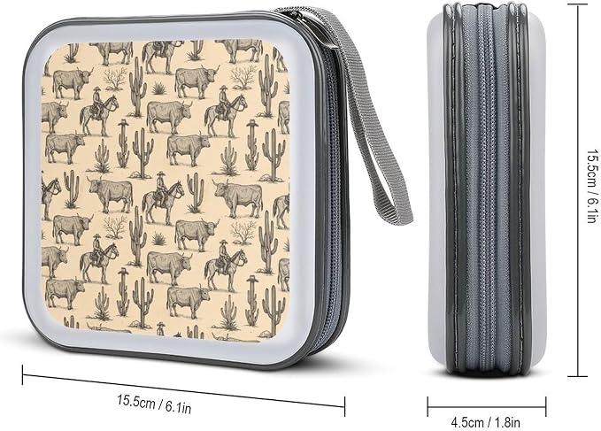 Heavy-Duty DVD Holder Binder Wild West Desert Cowboy Ride Horse Cactus Western, 40-Disc Capacity Hard Plastic Case, Portable Storage Wallet for Music Movies