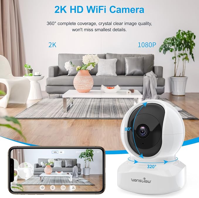 wansview Home Security Camera, Baby Camera 2.4G WiFi Only, Q5 3MP White