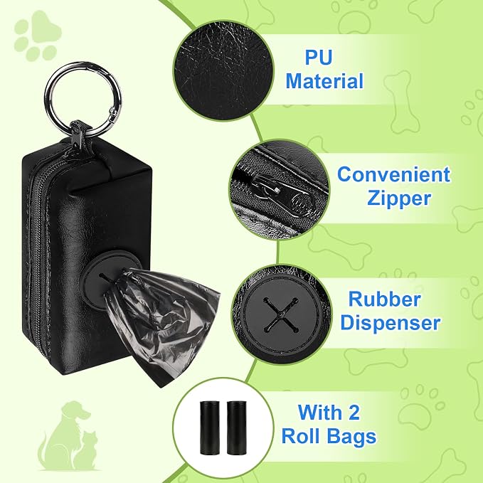 2pack Dog Poop Bag Holder with 2 Roll Bags Lightweight Zipper Dog Poop Bag Holders for Leashes Reusable Small Puppy Pet Waste Bags Dispenser Pouch with Clip-On Black/Blue