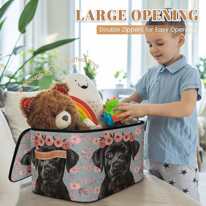 Black Dogs Storage Box with Zipper Lid