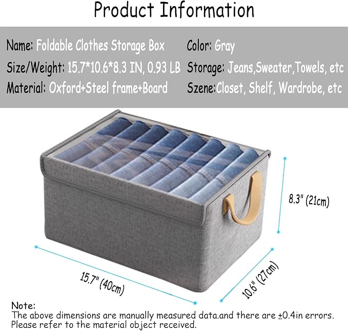 AARAINBOW Closet Clothes Organizer Bins 4 Pc, Fabric Box Storage Shelf Bins Stackable, Foldable Closet Shelf Storage Container with Lid, Fabric Storage Bin with Steel Frame, 23L (4 Gray with Lid)