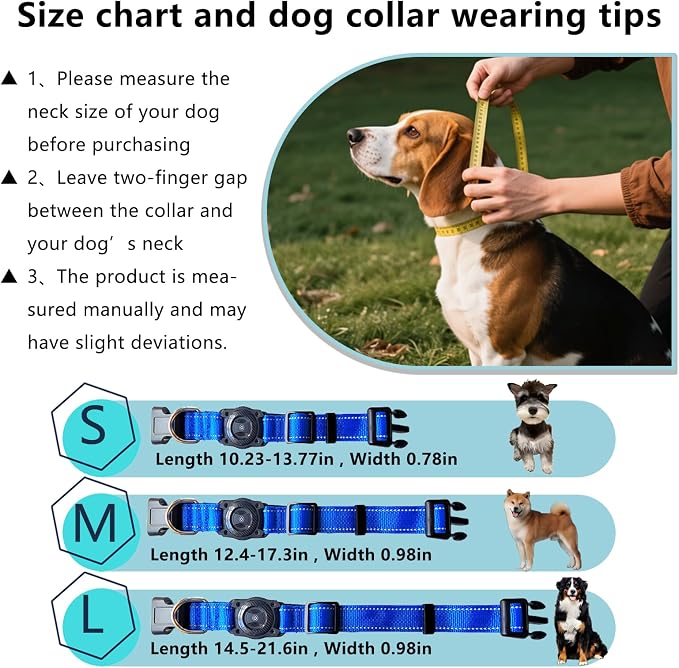 1Pc Air Tags Dog Collar Tracker, Waterproof Pet Collar Location Tracker with Air-Tag Chip for Apple Find My (iOS only) (Blue, S)