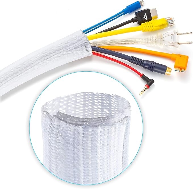 Maximm Cable Management Wire Loom 25ft 1 Inch White Split Cord Protector