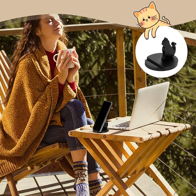 NBEADS Cute Cat Cellphone Stand Holder, Animal Phone Holder Cat Decorative Smartphone Desk Holder with Non-Slip for Various Models of Mobile Phones and Tablets, Black