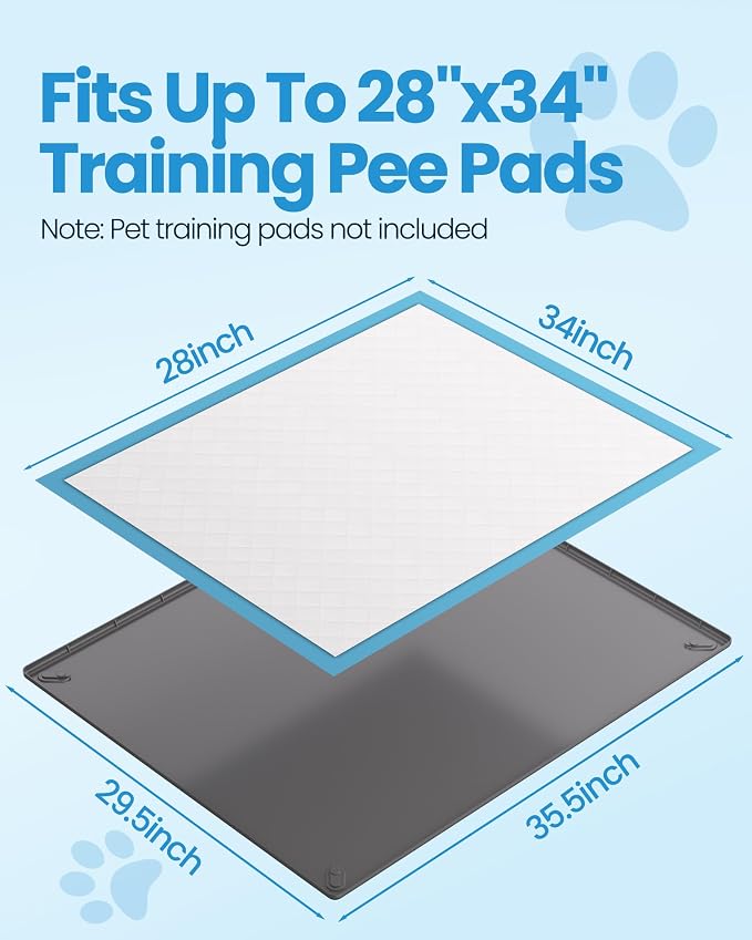 Pee Pad Holder for Dogs - 28" x 34" Silicone Puppy Potty Training Tray | Puppy Pad Holder with 4 Magnetic Clips & Leak-Proof Raised Edge, for Home Indoor Floor Protection