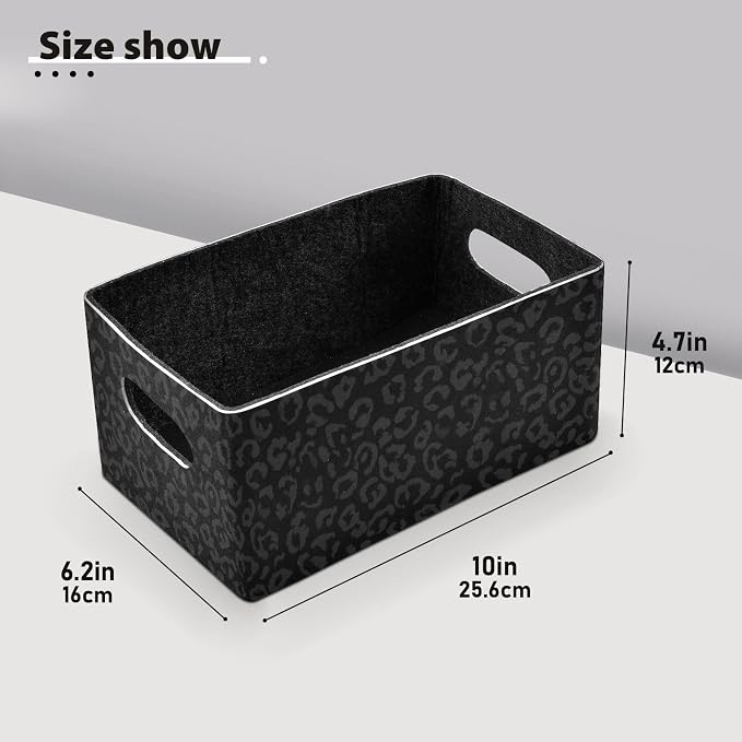 Emelivor Leopard Black Storage Basket Bins Set (2pcs) Felt Foldable Storage Bins with Fabric Rectangle Basket for Organizing for Laundry Room Organization