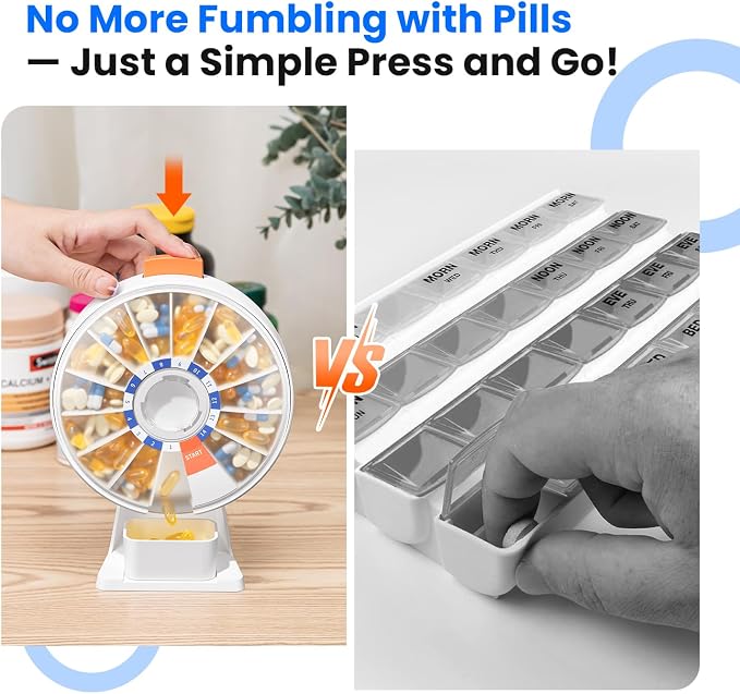Odaro Large Weekly Pill Dispenser 7 Day Am Pm, Easy One Button, White | Daily Medicine Pill Organizer, Large Compartments, Wall & Counter Mount, Easy Use, Easy Refill, Sturdy Hard Plastic
