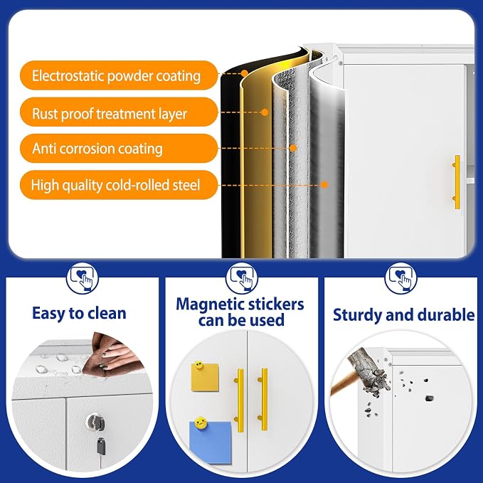 GAIOUS 35.6'' Tall Metal Garage Storage Cabinet with Wheels,Rolling File Cabinet with Lock and Adjustable Shelves,Outdoor Steel Tool Cabinet for Home,Office,Garage,White