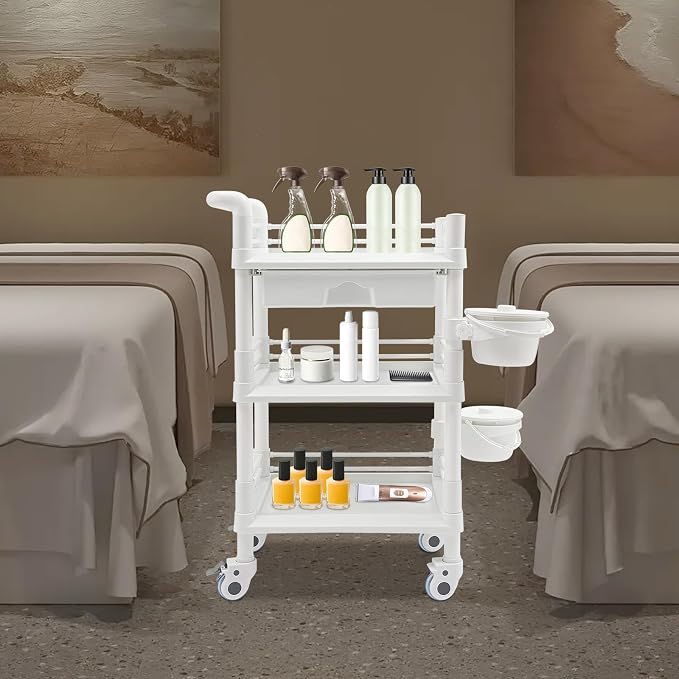 Mobile Salon Storage Cart with Wheel and Drawer, Portable 3-Tier Professional Trolleys, 176 Lbs Load Utility Tool, for Barber Stores, Spas, Homes, Beauty Store, Pet Shops