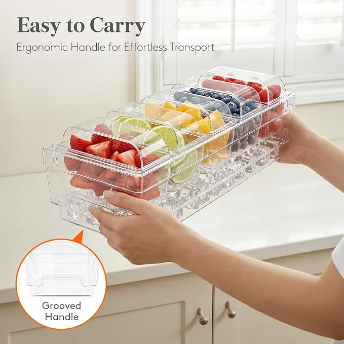 Lifewit Chilled Condiment Caddy with Stainless Steel Spoons & Tongs | Handle Design, 5 Individual Fridge-Safe Compartments, Ice Condiment Caddy & Garnish Tray for Taco, Mimosa, Dirty Soda Bar