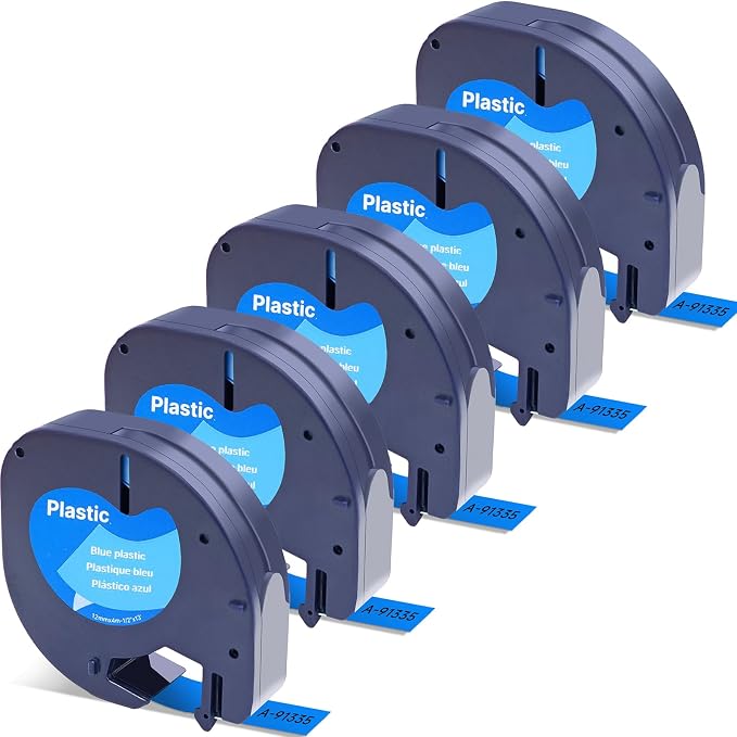 Replace for Dymo Label Maker Letratag Tape Refills 91332 91333 91334 91335 LT Plastic Cassette,1/2 Inch X 13Feet,5pack