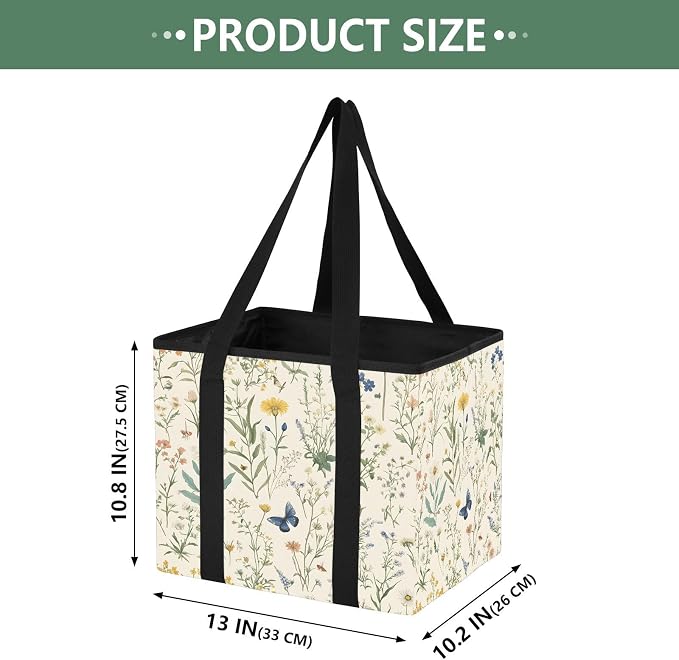 Car Trunk Organizer, Wildflowers Herbs Butterfly 600D Oxford Foldable Storage Bag with Handles, 13.0x10.8x10.2in, Portable Collapsible Container for Groceries, Kitchen, Picnic & Travel
