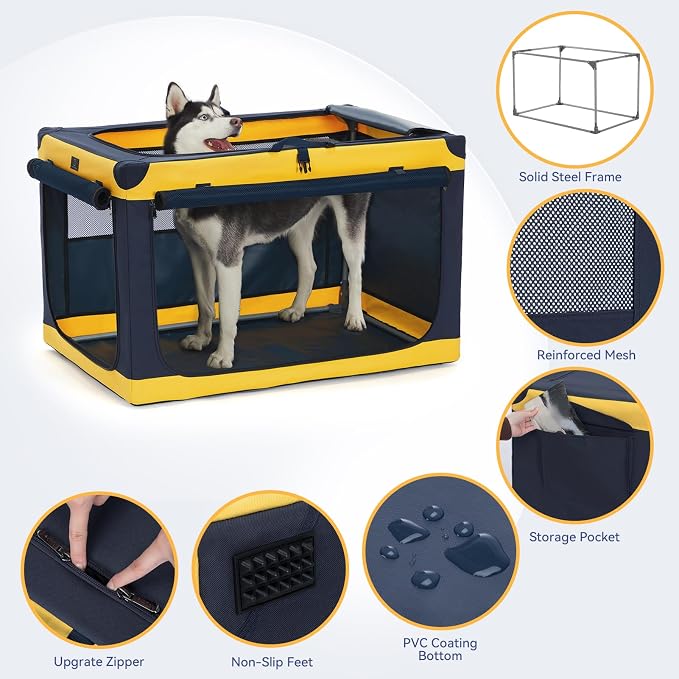 A 4 Pet 40-in XL Collapsible Soft Dog Crate, Large Dogs | patented screw frame, Lockable zippers, waterproof base, washable cover, outdoor/indoor/car
