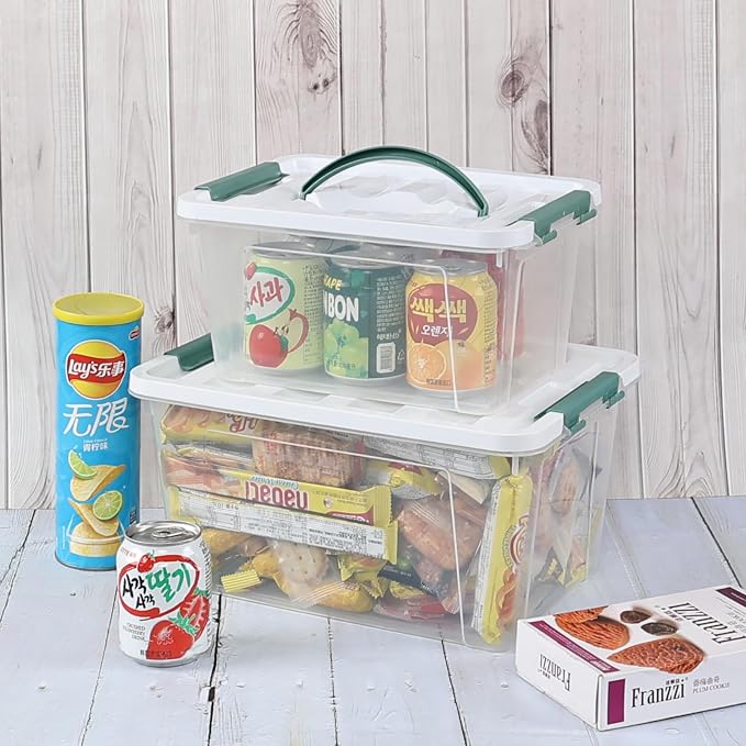Clear Storage Latch Box/Bin, 2-Pack (14 QT & 7QT) | Plastic Organizing Container with Handle/Lids, Stackable Organizer Boxes for Closet, Pantry, and Craft Storage