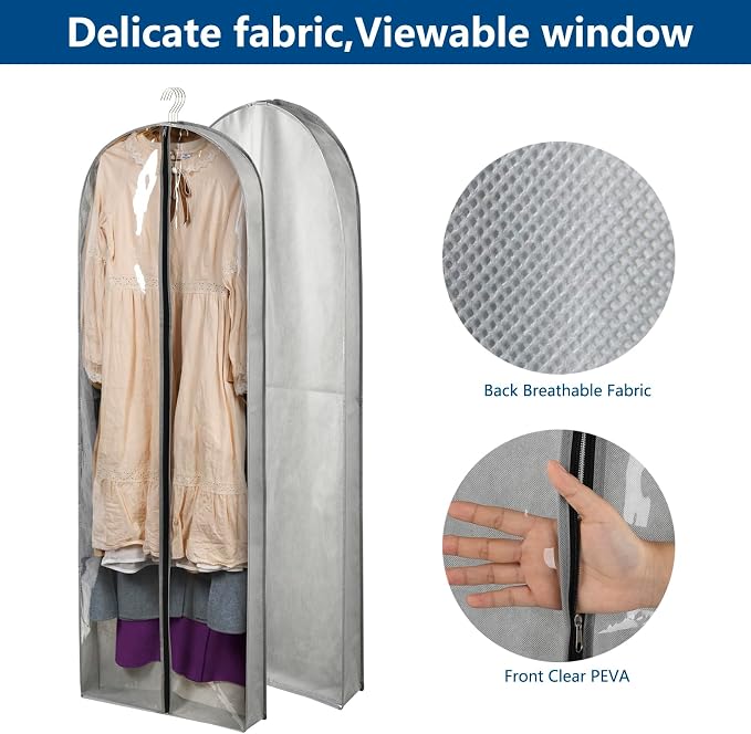 3 Pack 60" Long Garment Bags for Hanging Clothes Storage
