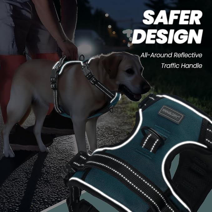 VIVAGLORY No Pull Dog Harness Vest Harness, L, Hunter Teal - Plain | with Handle Front and Back Clip for Training & Pulling, No Pull & Escape Proof Padded Adjustable for Pet Puppy