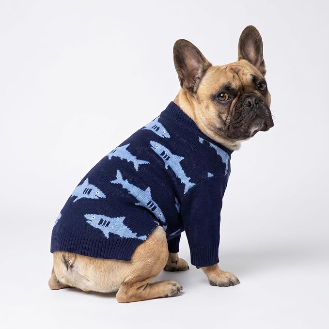 Fitwarm Shark Dog Sweater, Winter Clothes for Small Dogs Boy Girl, Blue, XS