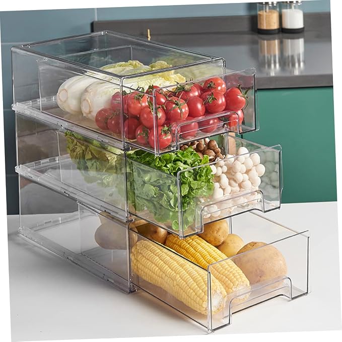 HOMSFOU Fridge Space Saver Organizer Fridge Fruit Box Sealing Storage Bin Organizing Bin Large Capacity Design Space-saving Sturdy Pet Material