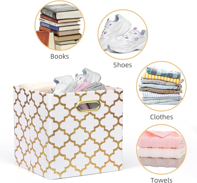 13x13x13 Storage Cube Bins, Collapsible Storage Bins Fabric Storage Cubes Organizer Baskets Box Drawers for Shelves, Closet, Wardrobe, Bookshelf, Cabinet, 3 Pack, White, AG40001-02