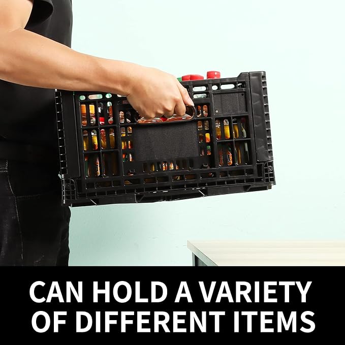 Collapsible Storage Bin Containe，52 Liter Transferheavy duty plastic storage box ,milk crates heavy duty Transit storage of various items black (1)