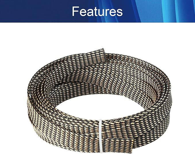 Jutagoss PET Expandable Braided Cable Sleeve, 16.4ft - 9/16 inch Black Gold Cable Management Sleeve, Wire Loom Tube Cord Protector for USB Cable, Power Cord, Audio Video and More, 1Pc