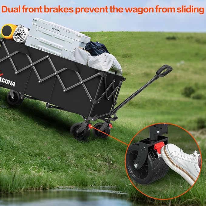 52.4" L Extra Large Collapsible Wagons Carts Foldable, 450lbs Heavy Duty Folding Beach Wagon with All-Terrain Big Wheels, Utility Wagon Cart for Groceries, Outdoor Camping, Shopping, Beach, Garden