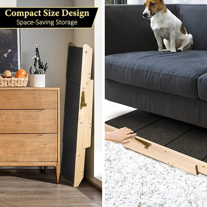 BRIKY 2-in-1 Dog Stairs/Ramp with 4 Steps | Foldable Dog Stairs for High Beds Cars Couch, Durable Wooden Pet Stairs for Small Medium Large Dogs, No Assembly Required