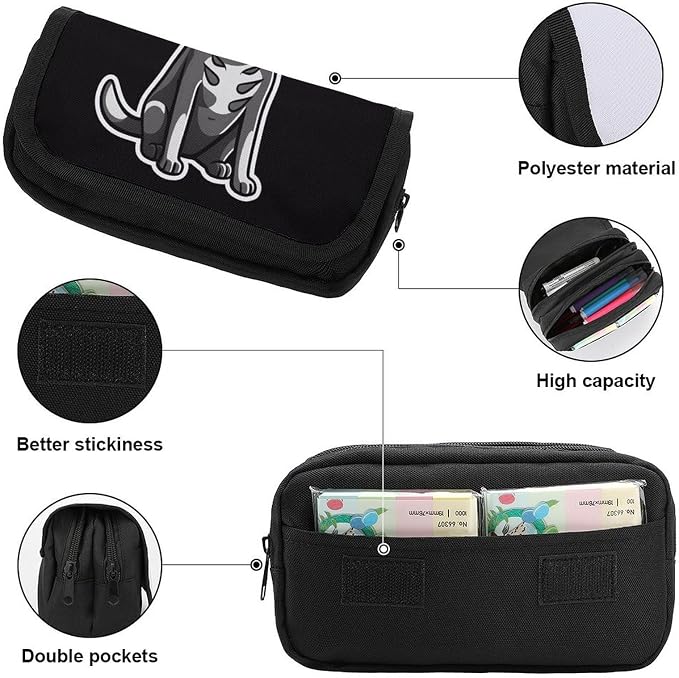 Pet Dog Stickers Large Capacity Pencil Case with Double Zipper - 2 Compartments Stationery Pen Organizer Pouch, Portable Storage Bag for Office Supplies, Travel & Cosmetics