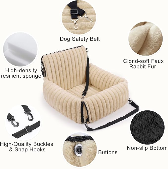 MIXJOY Dog Car Seat for Small/Medium Dogs up to 23 lbs, Multi-Functional Dog Carrier for Car with Detachable Washable Cover, Pet Travel Bed with Clip-On Safety Leash, Brown
